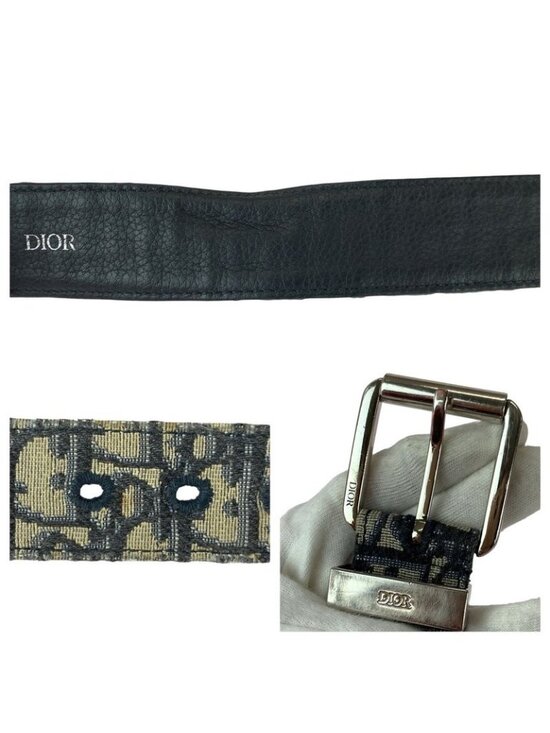Dior Blue Jacquard Navy Silver Canvas Leather Belt
